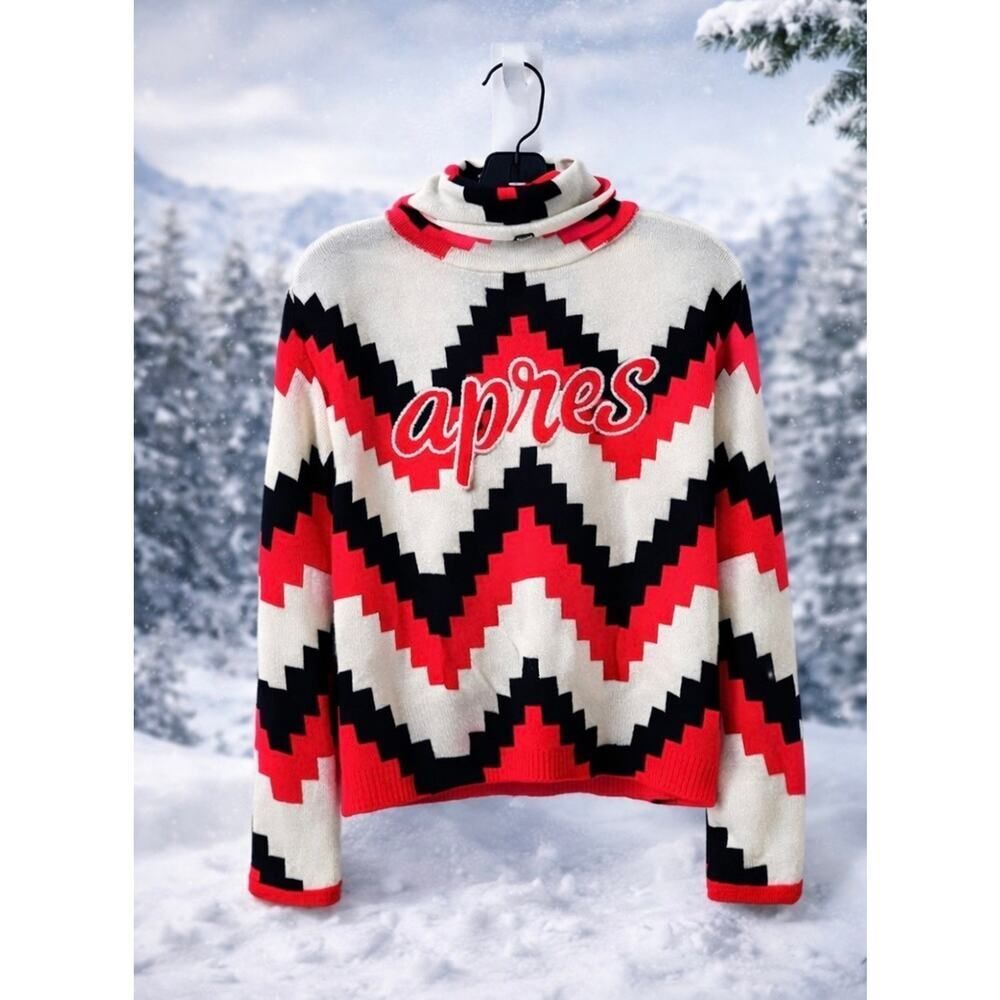 Perfect moment chevron roll neck sweater "APRES" red L
